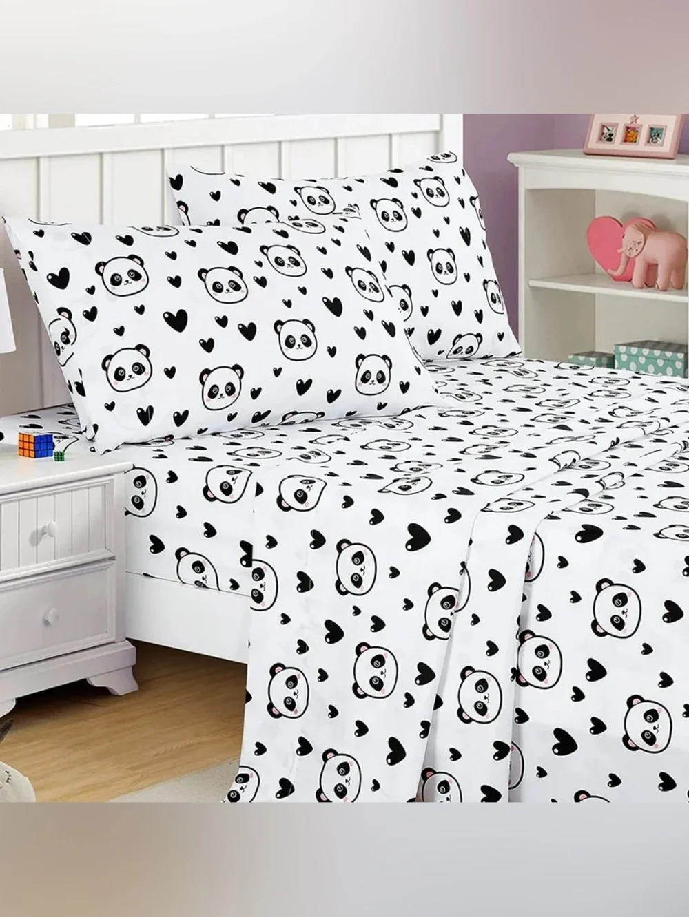 Panda Print Kids Twin Bedding sheet Set - White and Black